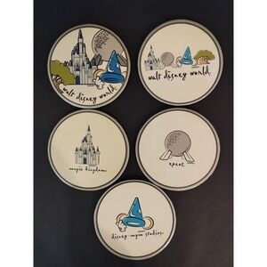 VTG Disney Parks Cork Coasters Set Of 5: MGM Studios, Epcot, MK, WDW, 4 Parks